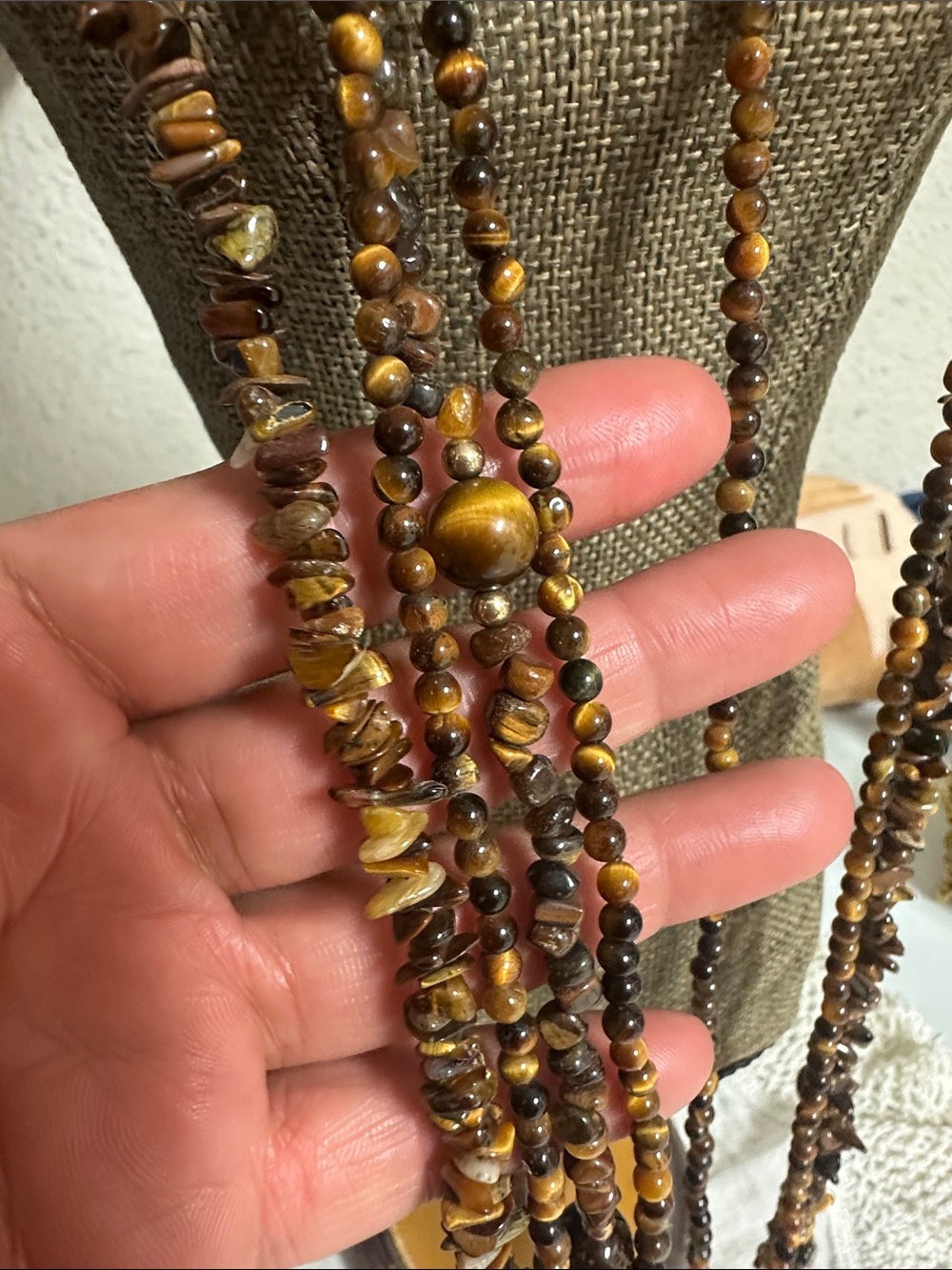 Multi-Strand Brown Tiger's Eye Beaded Necklace - Picture 4 of 9